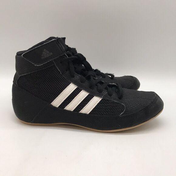 adidas HVC 2 Wrestling Shoes Youth 3 Black High Top Lace Up Fight Sneaker AQ3327